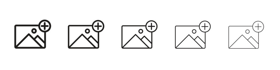 Add photos icon in thin to bold stroke versions on white background