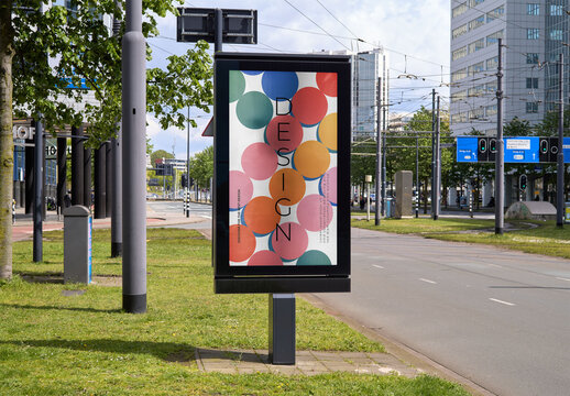 Mockup Of Vertical Customizable Billboard In City