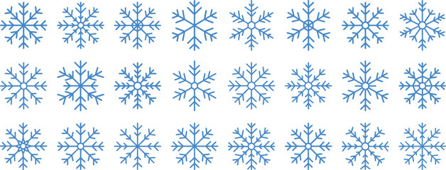Blue snowflake icons arranged in rows on white background