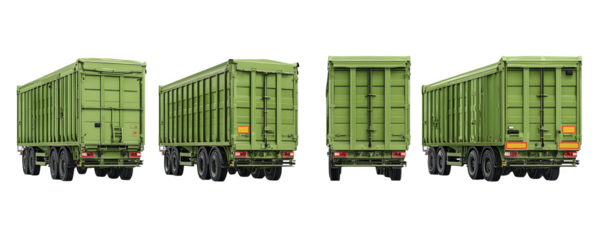 Transparent-Background Clean High-Resolution Four silage trailers arranged PNG cutout, digital artwork, ideal for marketing materials and presentations, premium resource