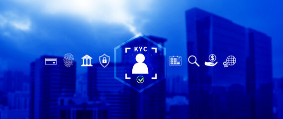 KYC, verification concept, KYC Know Your Customer Technology. Business verifying identity clients, Client authentication access personal financial data, digital technology against digital cyber crime.