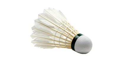 An isolated badminton shuttlecock, captured in exquisite detail against a black background.