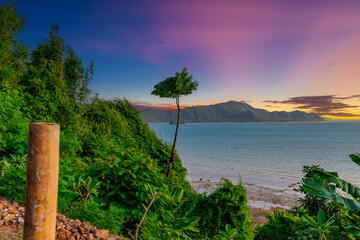 Beautiful view from Kao Khad next to Cape Panwa on the island of Phuket Thailand. Views of the turquoise Blue waters of the Andaman Sea and small islands off the coat of Phuket