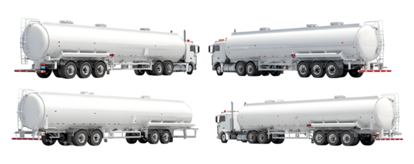 High-Resolution Photo-Realistic Transparent-Background Four tanker trailers arranged PNG cutout, versatile design element, ideal for web banners and print projects, branding