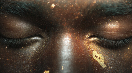 Close-up of eyes closed, with thoughts emerging as a glowing key