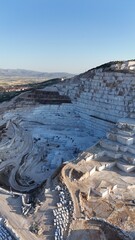 Marble quarry sunlight. white large blocks in the rays of sunset.High quality photo