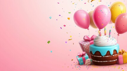 Happy Birthday! Celebrate with a Delicious Cake, Balloons, and Gifts!