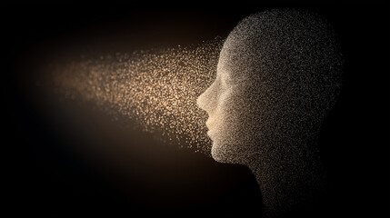 A thinkerâs mind projecting light particles forming a heart