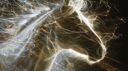 Close-up of a personâs head surrounded by energy turning into a horse