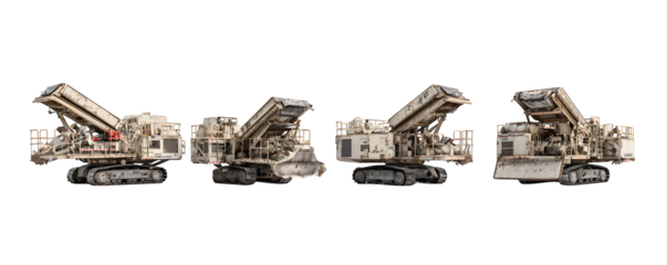 Professional Detailed Studio-Lit Four tracked jaw crushers arr transparent background, commercial stock asset, ideal for print projects and presentations, digital downloads