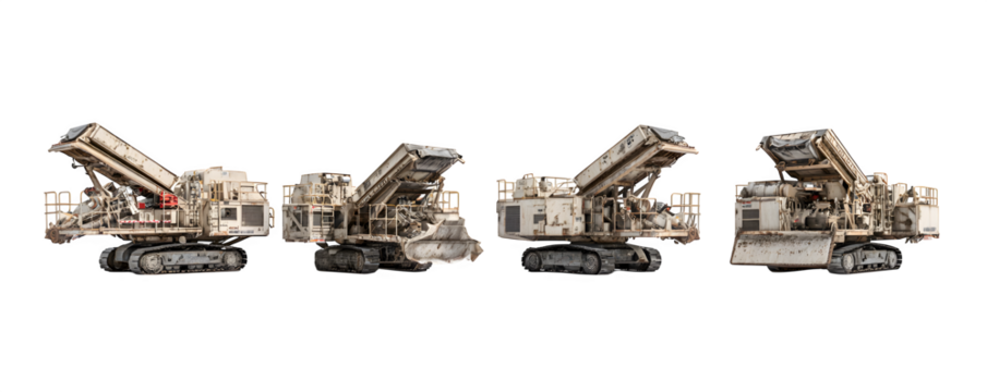 Professional Detailed Studio-Lit Four tracked jaw crushers arr transparent background, commercial stock asset, ideal for print projects and presentations, digital downloads