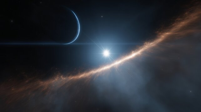 proto remnant nebula with glowing colors and distant planet in deep space