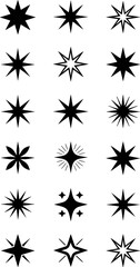 Diverse starburst shapes and sparkle icons vector