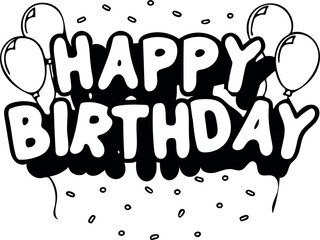 Happy Birthday 3D Typography with Confetti and Balloons