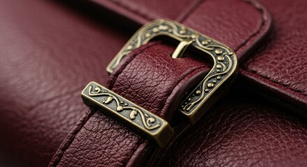Fototapeta premium Close-Up of Bagas1752513510423 Leather Buckle, Elegant Ornamentation and Refinement in Burgundy Hue