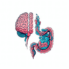 Brain-Gut Microbiome Interaction, mind-body, health, medicine on isolated background