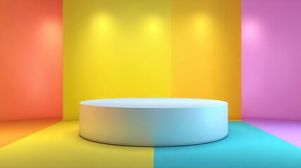 Podium with colorful pastel background. geometric shape for product display presentation. Minimal scene for mockup products, stage showcase, promotion display.