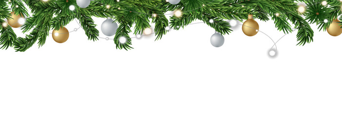 Christmas garland on a transparent background. Vector frame for banners, posters, cards. Christmas realistic winter theme, vector, png.	
