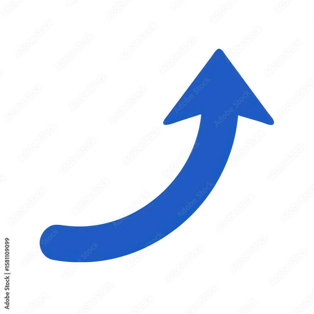 Poster blue curved arrow pointing upwards isolated on transparent background