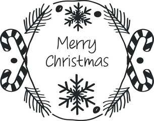 Vintage-Style “Merry Christmas” Illustration with Red and Green Holiday Elements