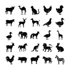 farm animals collection vector,  Silhouettes Isolated on Whit Background. 