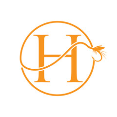Initial Letter H Fishing Logo Design Concept With Fishing Hook Symbol Vector Template