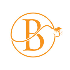 Initial Letter B Fishing Logo Design Concept With Fishing Hook Symbol Vector Template