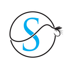 Initial Letter S Fishing Logo Design Concept With Fishing Hook Symbol Vector Template