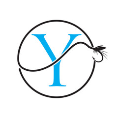 Initial Letter Y Fishing Logo Design Concept With Fishing Hook Symbol Vector Template