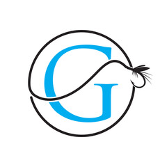 Initial Letter G Fishing Logo Design Concept With Fishing Hook Symbol Vector Template