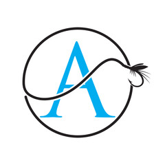 Initial Letter A Fishing Logo Design Concept With Fishing Hook Symbol Vector Template