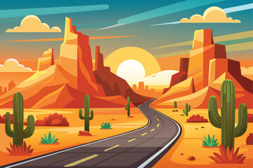 road to the desert vector art 