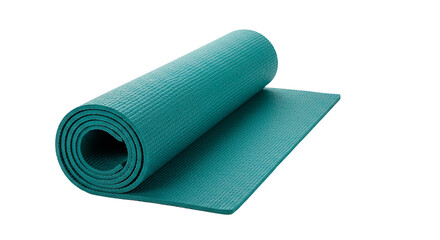 Obraz premium Close-up of a teal yoga mat, rolled and ready for a relaxing workout session.