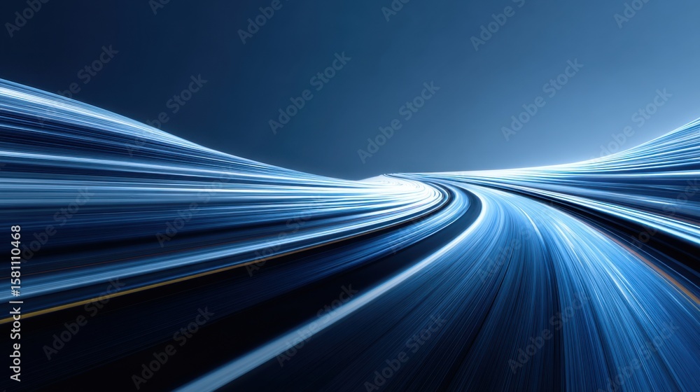 Poster long exposure captures a modern highway with light streaks creating a sense of speed. the deep blue 
