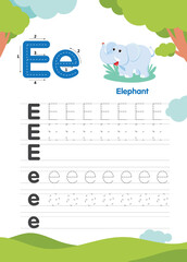 E is for Elephant: Alphabet Tracing and Writing Worksheet for Kids