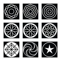 Fototapeta premium Nine Black and White Geometric Forms Pixel Perfect Solid Shapes Bundle geometric shapes