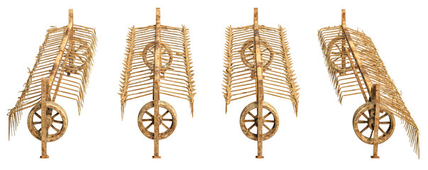 Isolated Photo-Realistic High-Resolution hay rake arranged in a horizo commercial stock asset, transparent background, ideal for graphic design and advertising, content creation