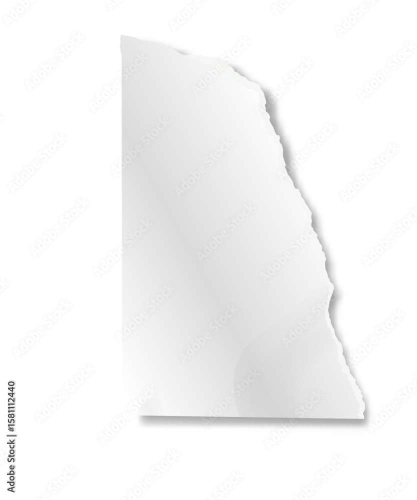 Poster vertical blank piece of ripped white paper with rough edges casting a shadow on a plain white backgr