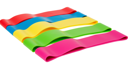 Vibrant resistance bands in various colors, ideal for fitness and exercise.