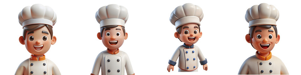 Set for Cartoon chefs isolated on transparent background ready to prepare delicious meals