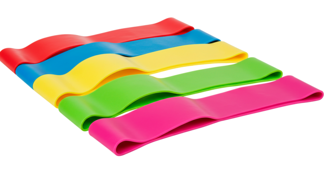 Vibrant resistance bands in various colors, ideal for fitness and exercise.