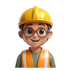 A smiling construction worker cartoon character isolated on transparent background