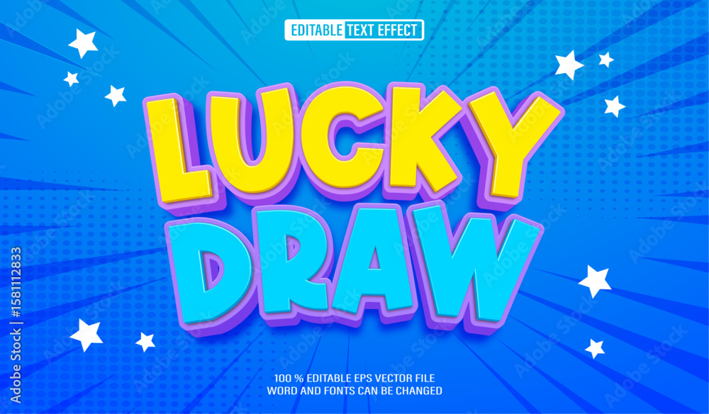 Aufkleber editable 3d text style effect - lucky draw cartoon text effect template