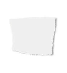 Obraz premium White torn piece of paper resting on a white background, casting a soft shadow that enhances its realistic appearance, serves as a versatile design element for various creative projects