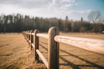 A weathered wooden fence stretches into the distance across a dry grassy field under a cloudy sky