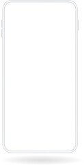 Modern white smartphone featuring a blank screen, highlighting its sleek edge and buttons while casting a soft shadow against a clean white background