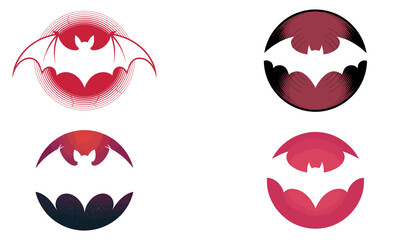 Bat symbol vector icons in red and black circular shapes with abstract wing designs
