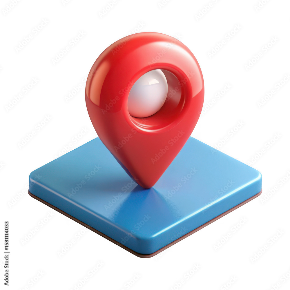Poster 3d red map pin on blue location marker isolated on transparent background