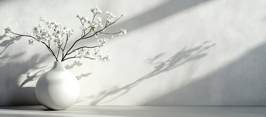 White Ceramic Vase with Flowers and Shadow