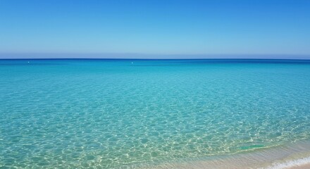 Clear Turquoise Ocean Water and Sandy Beach Under a Blue Sky